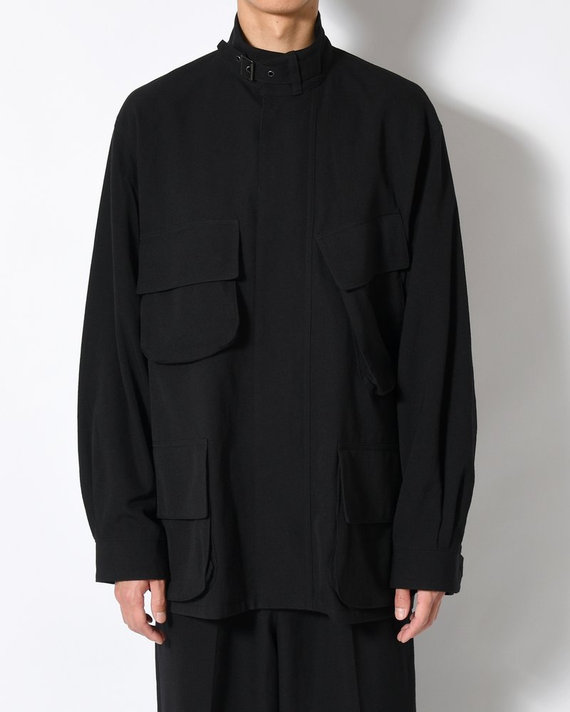 Wool Gabardine Rider's Jacket -Black-