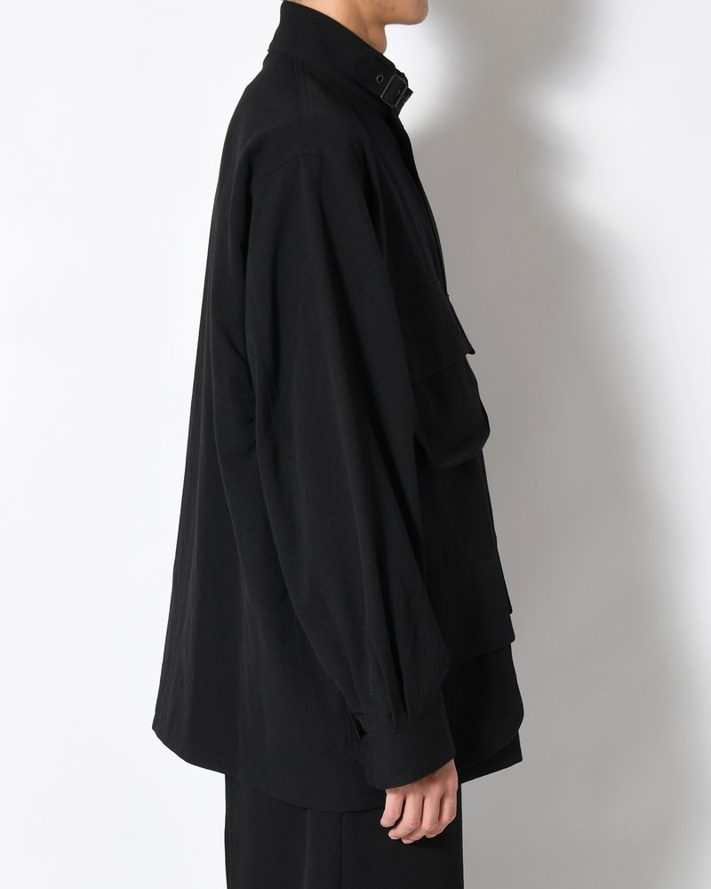 Wool Gabardine Rider's Jacket -Black-