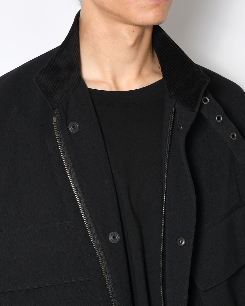 Wool Gabardine Rider's Jacket -Black-