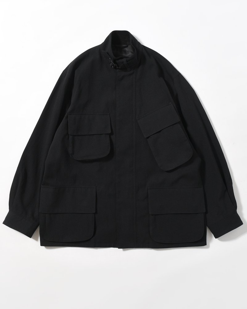 Wool Gabardine Rider's Jacket -Black-