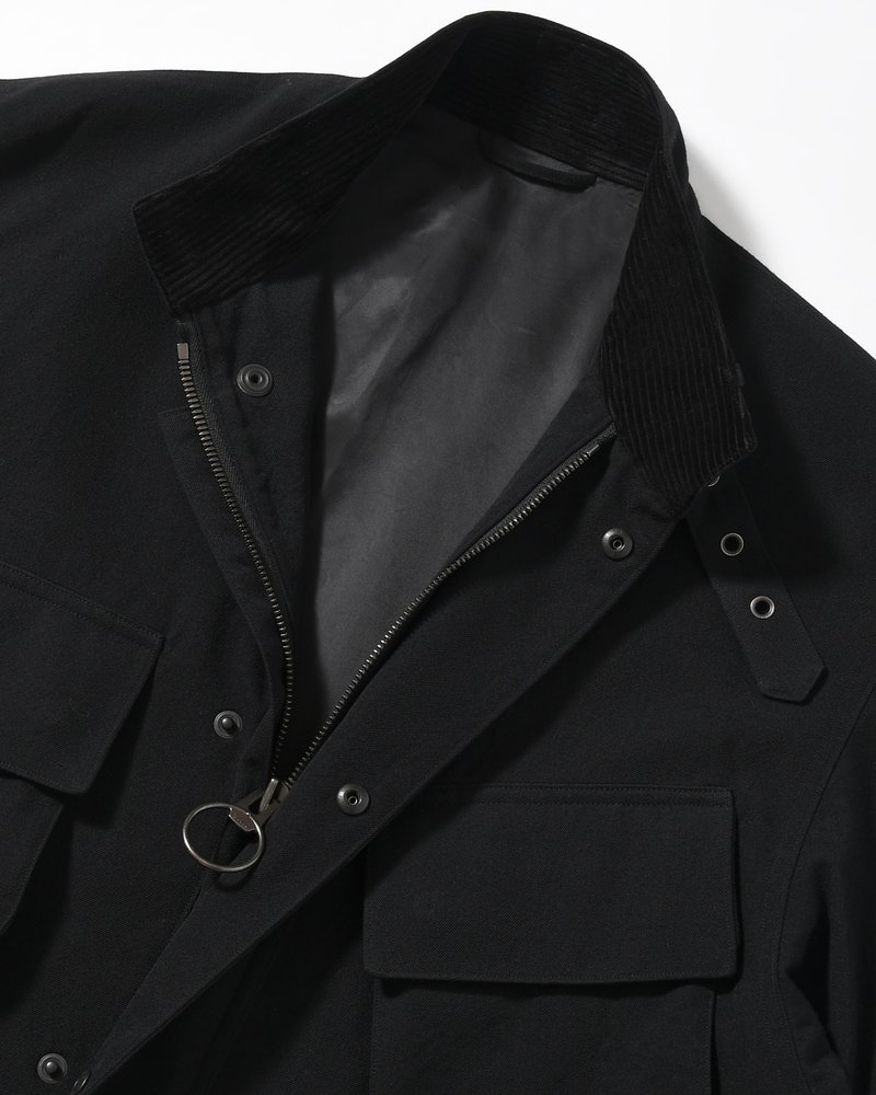 Wool Gabardine Rider's Jacket -Black-