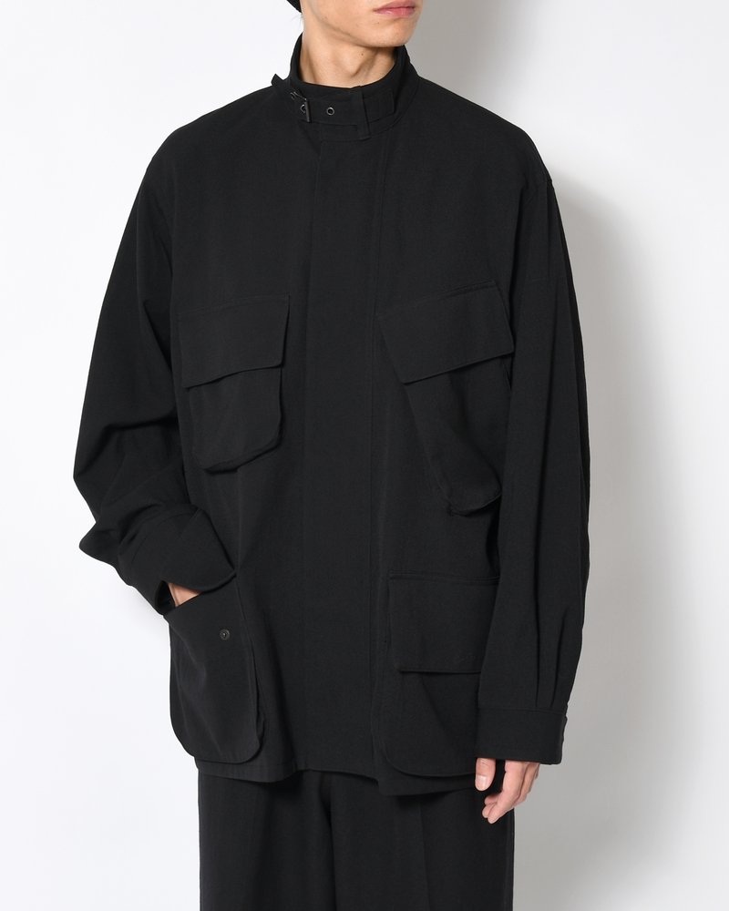 Wool Gabardine Rider's Jacket -Black-