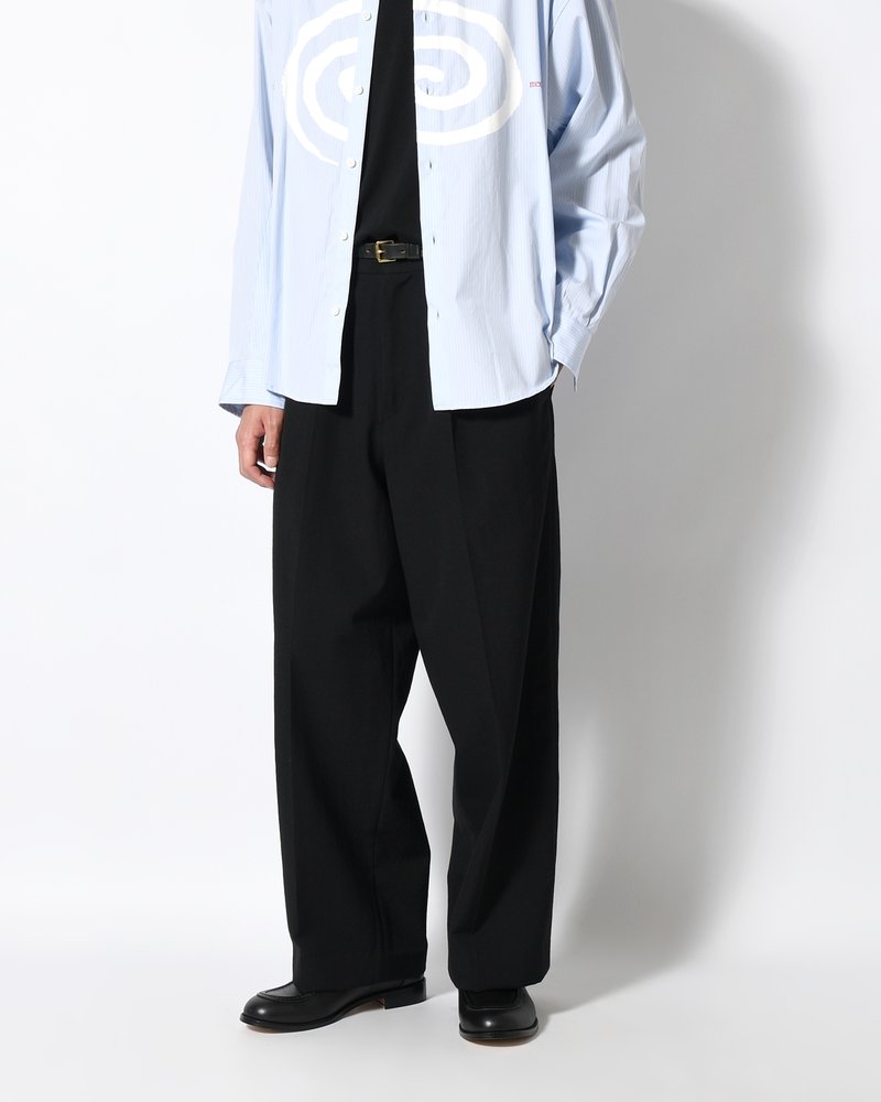 Wool Gabardine Trousers -Black-