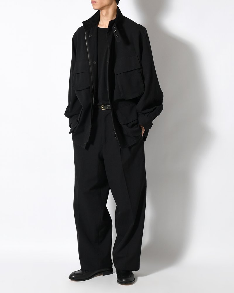 Wool Gabardine Trousers -Black-