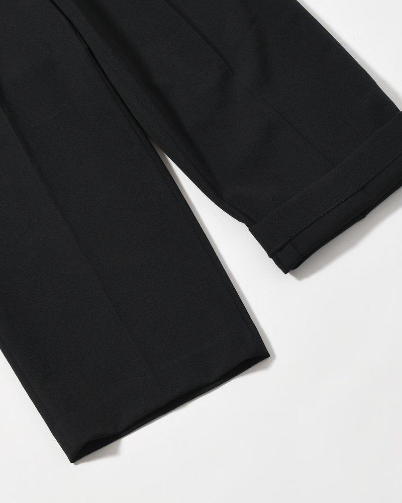 Wool Gabardine Trousers -Black-