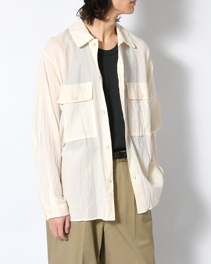 Silk-Co Voile Military Shirt -Ivory-