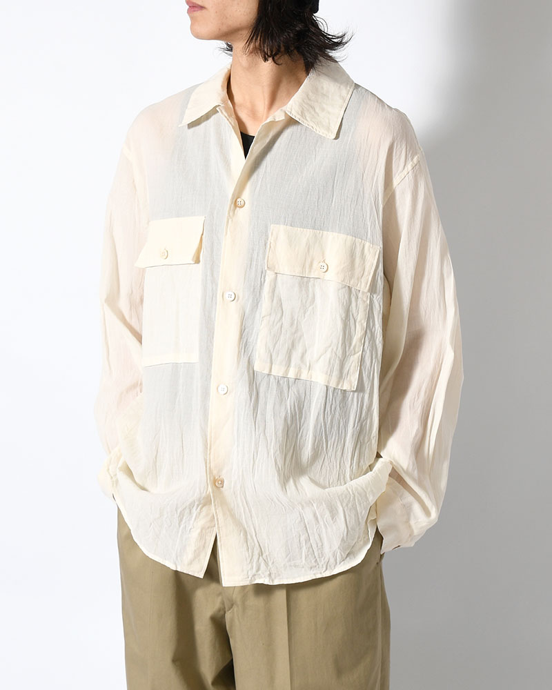 Silk-Co Voile Military Shirt -Ivory-