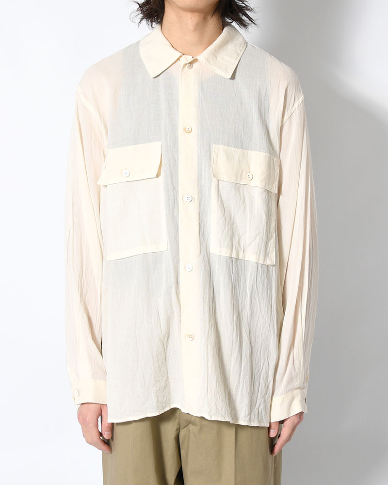 Silk-Co Voile Military Shirt -Ivory-