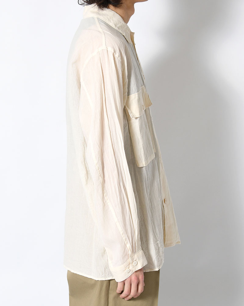 Silk-Co Voile Military Shirt -Ivory-