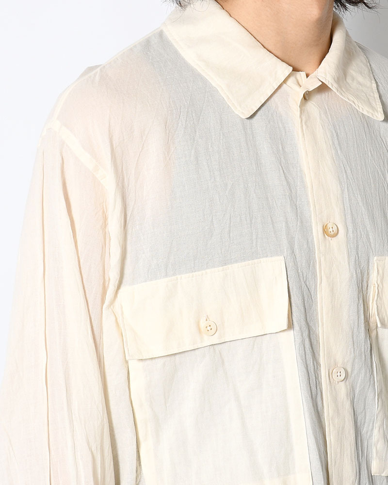 Silk-Co Voile Military Shirt -Ivory-