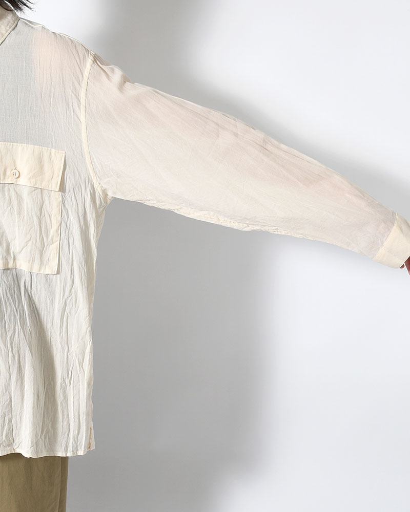 Silk-Co Voile Military Shirt -Ivory-
