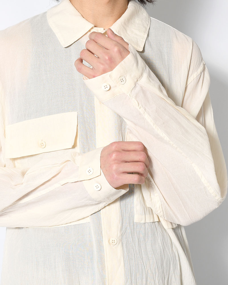 Silk-Co Voile Military Shirt -Ivory-