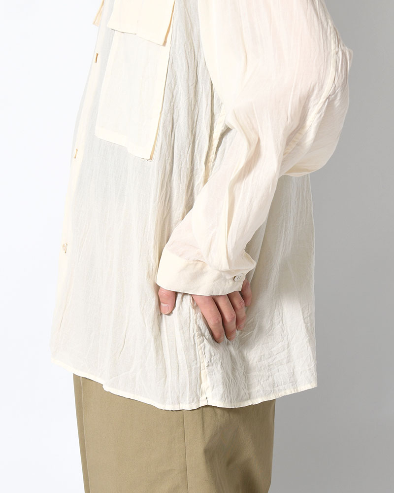 Silk-Co Voile Military Shirt -Ivory-