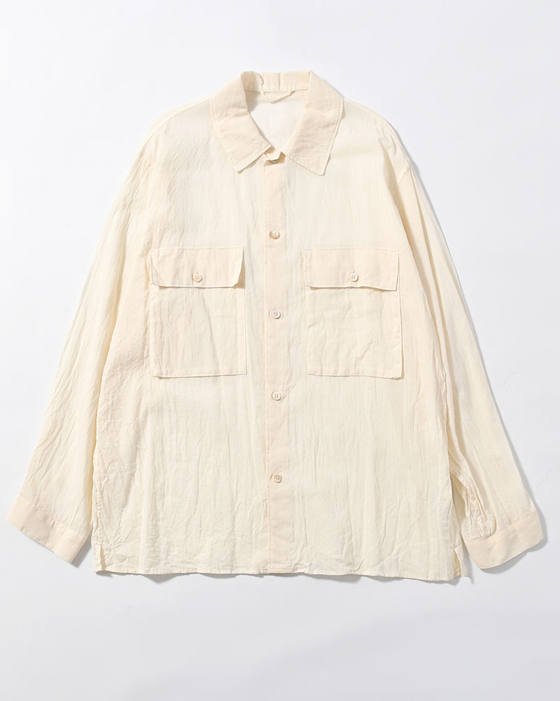 Silk-Co Voile Military Shirt -Ivory-