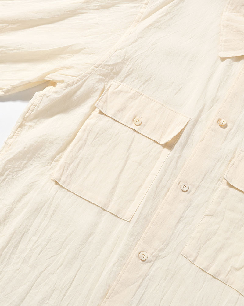 Silk-Co Voile Military Shirt -Ivory-