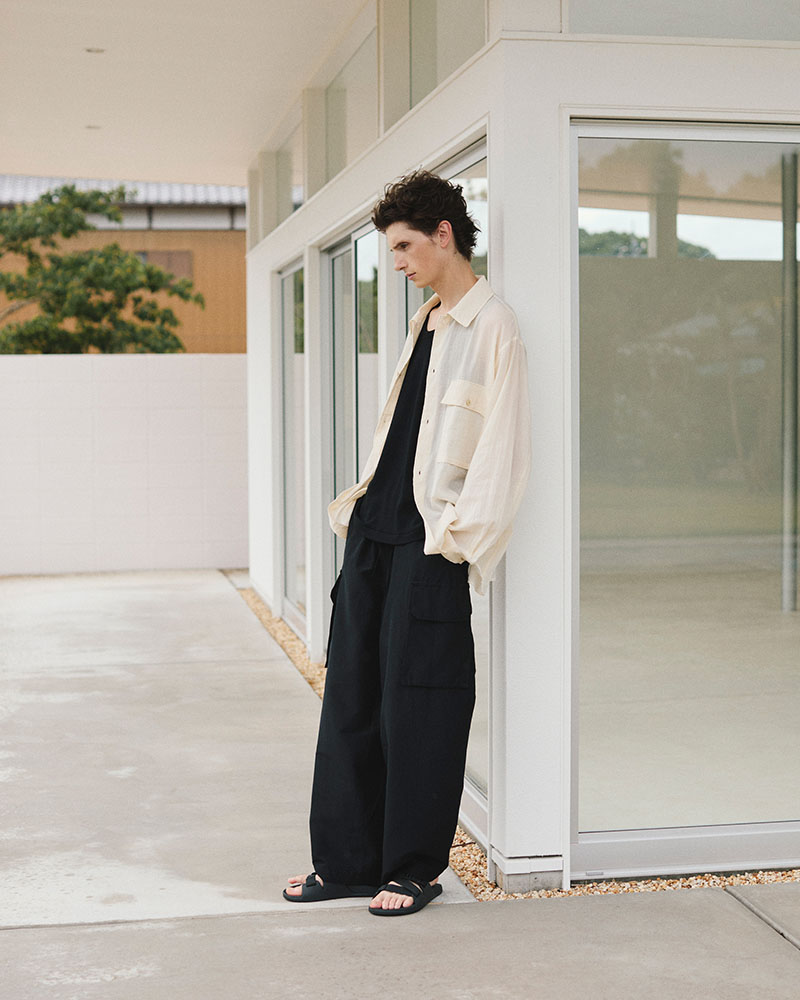 Silk-Co Voile Military Shirt -Ivory-