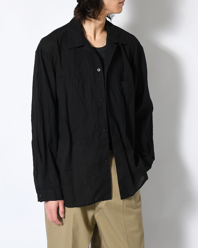 Silk-Co Voile Open-collar Shirt L/S -Black-