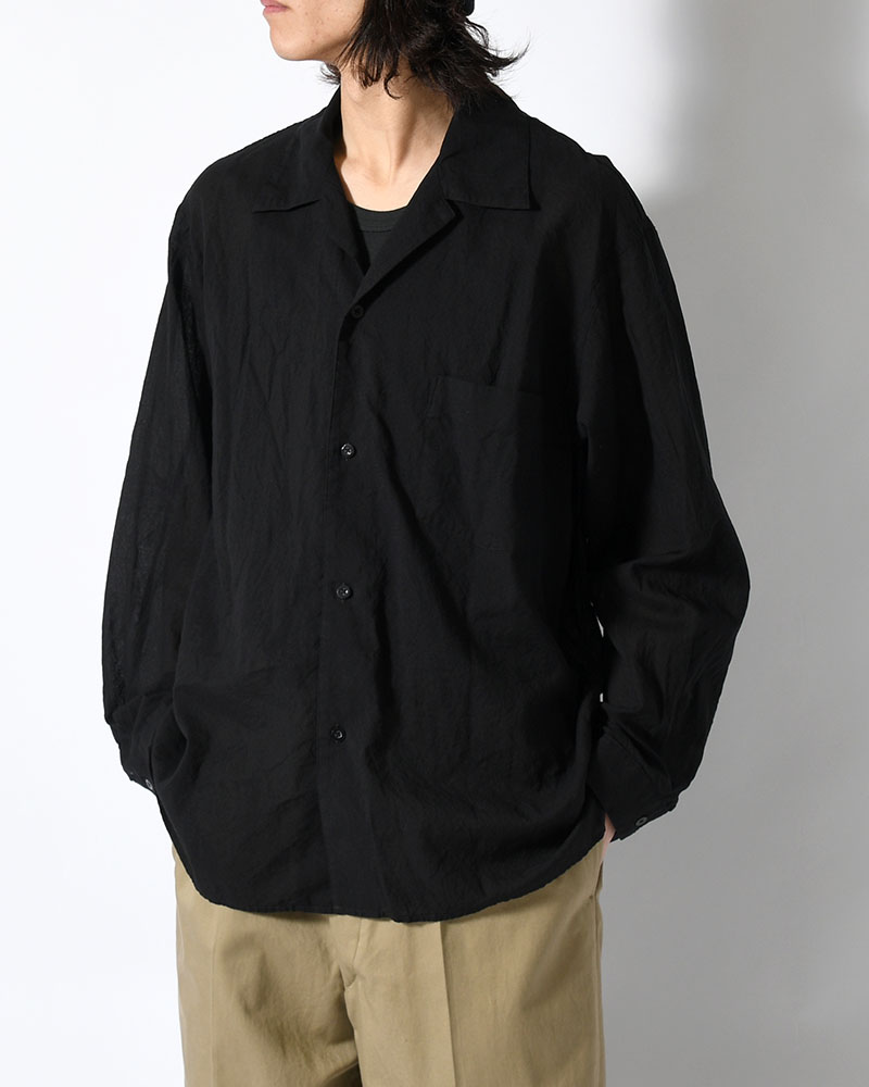 Silk-Co Voile Open-collar Shirt L/S -Black-