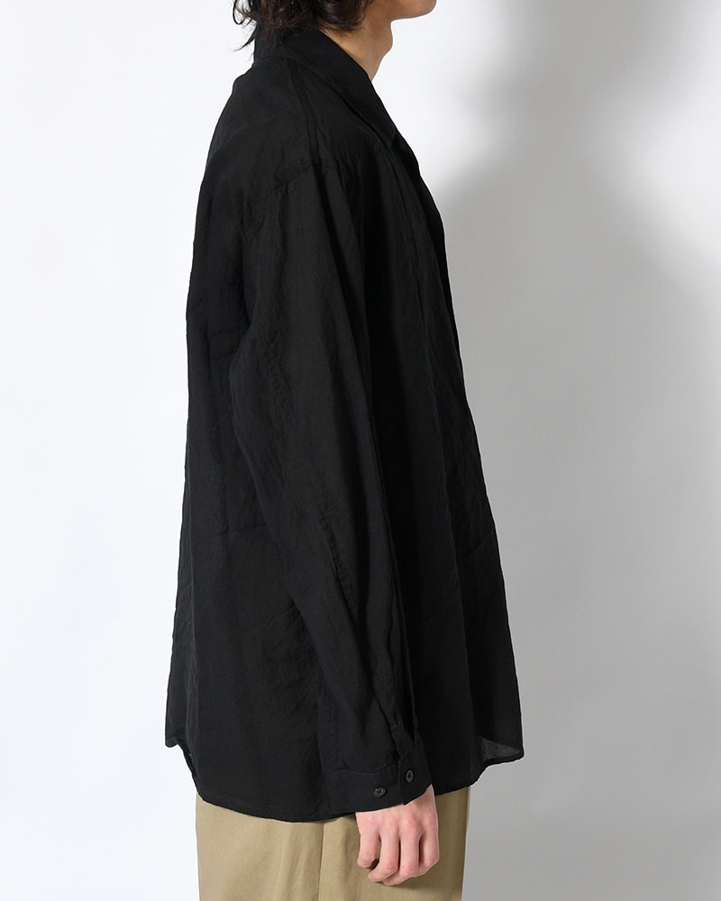 Silk-Co Voile Open-collar Shirt L/S -Black-