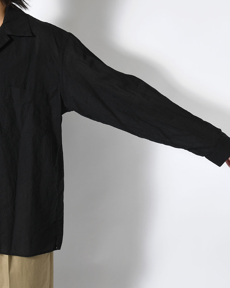 Silk-Co Voile Open-collar Shirt L/S -Black-