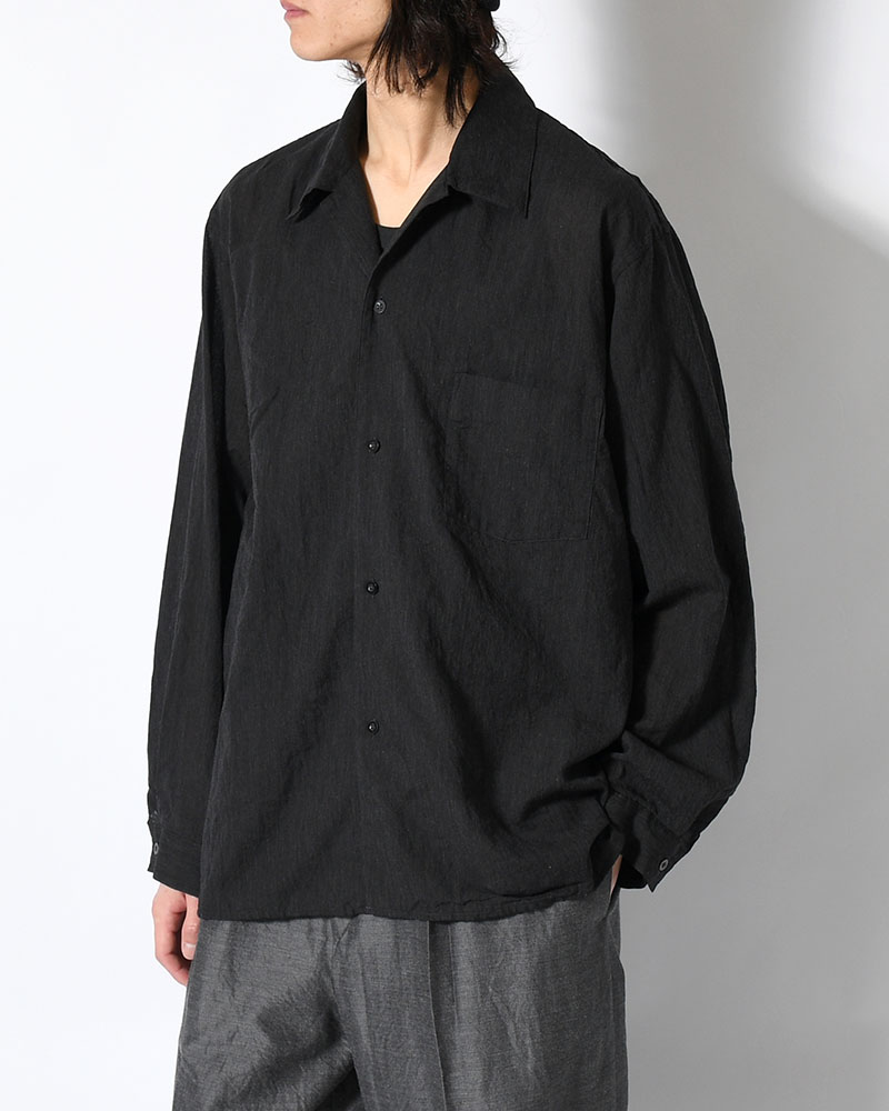 Silk-Co Voile Open-collar Shirt L/S -HeatherCharcoal-