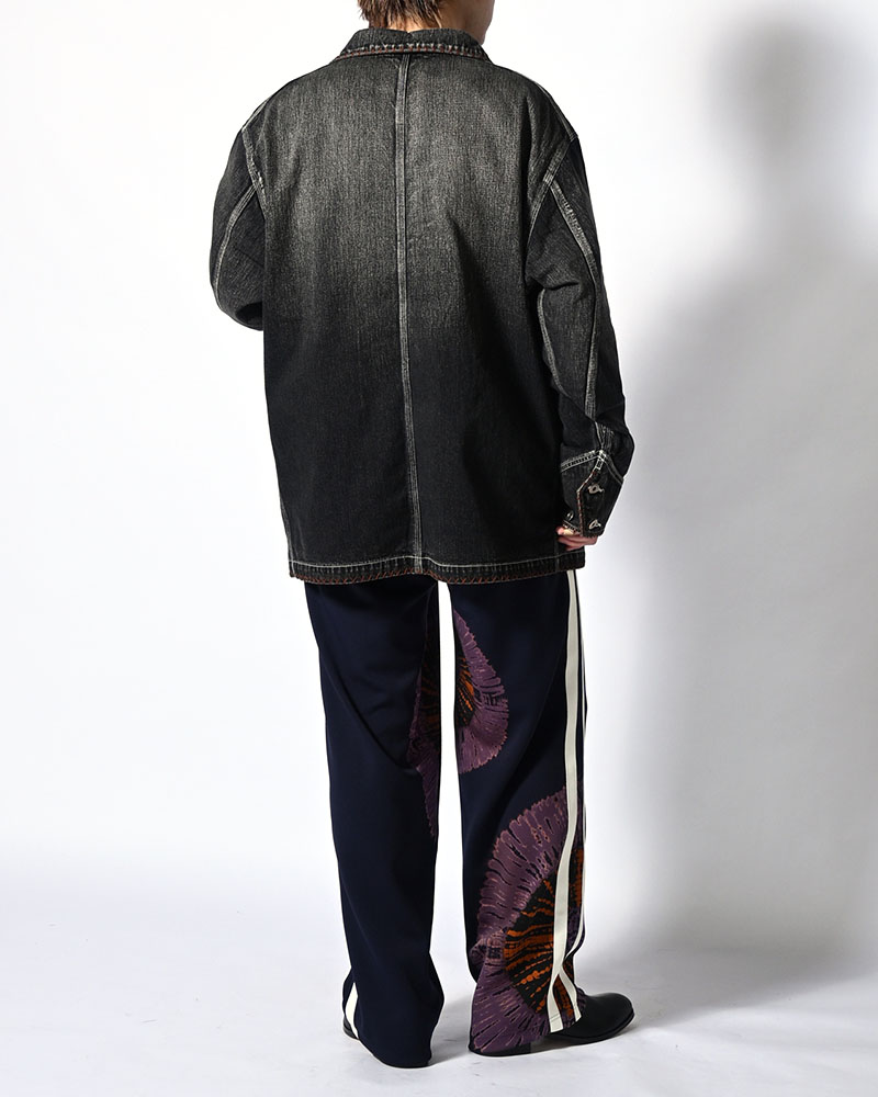 Hand-Embroidered Denim Coverall -BLACK-