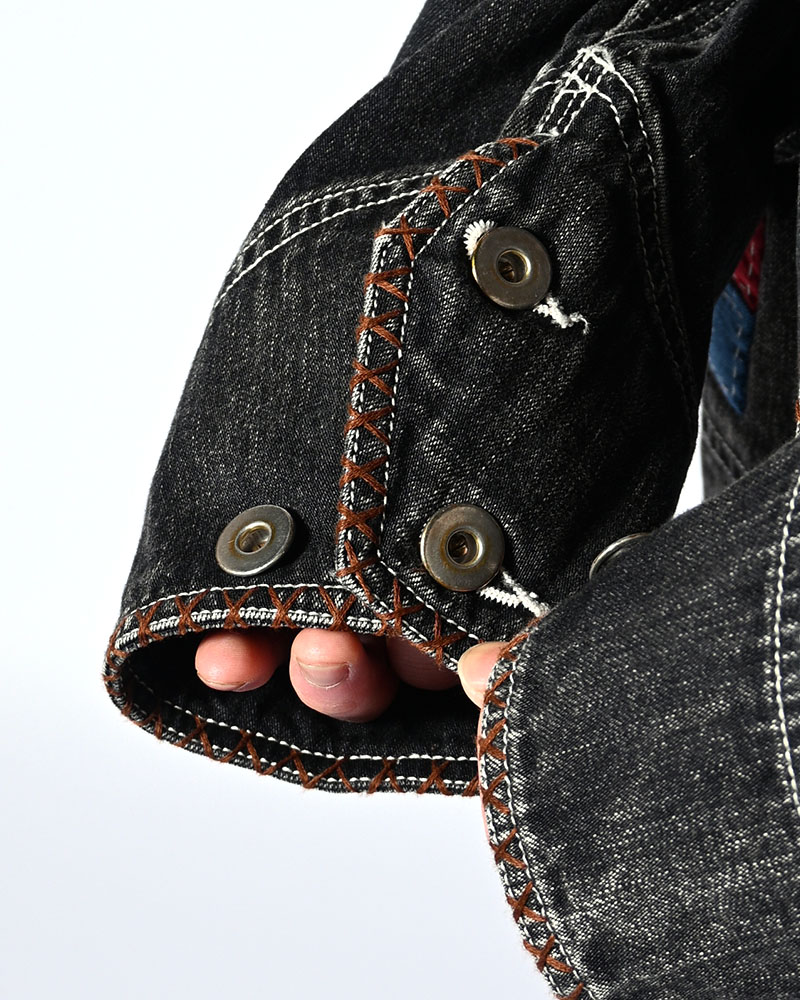 Hand-Embroidered Denim Coverall -BLACK-