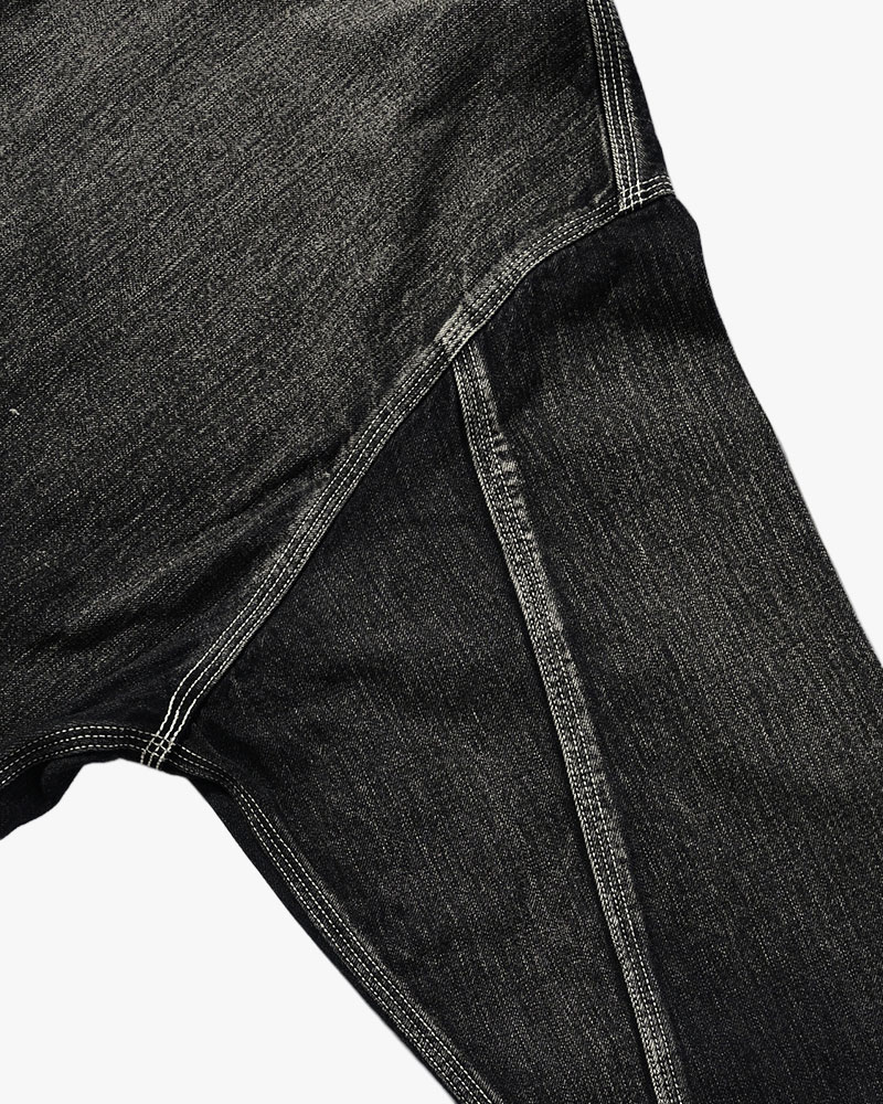 Hand-Embroidered Denim Coverall -BLACK-