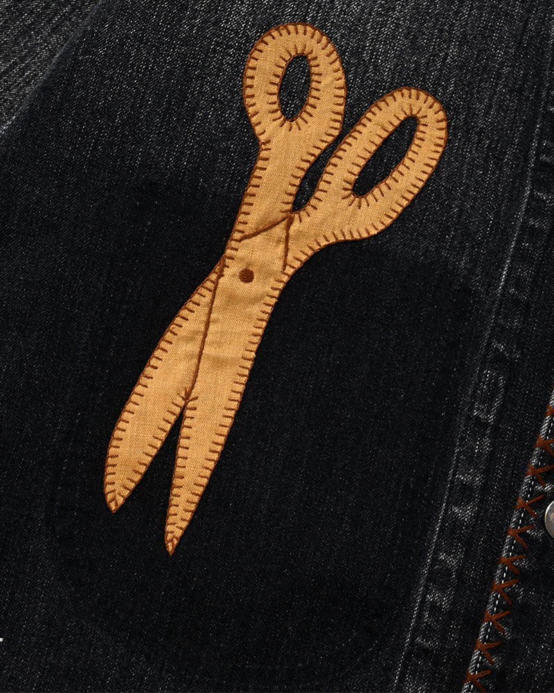 Hand-Embroidered Denim Coverall -BLACK-