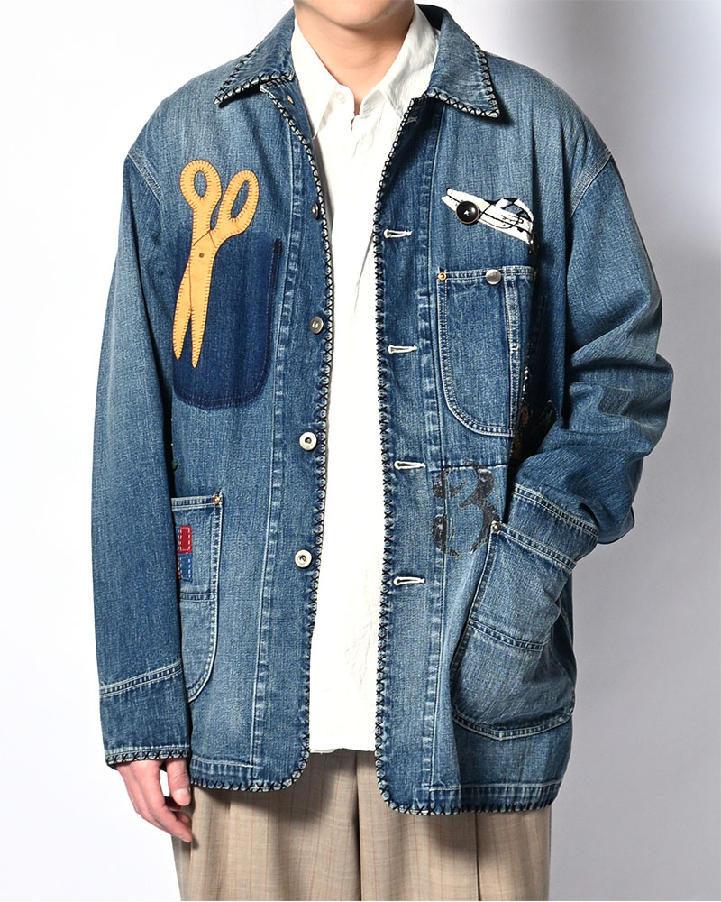 Hand-Embroidered Denim Coverall -INDIGO-