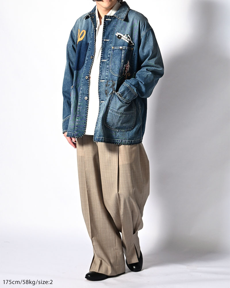 Hand-Embroidered Denim Coverall -INDIGO-