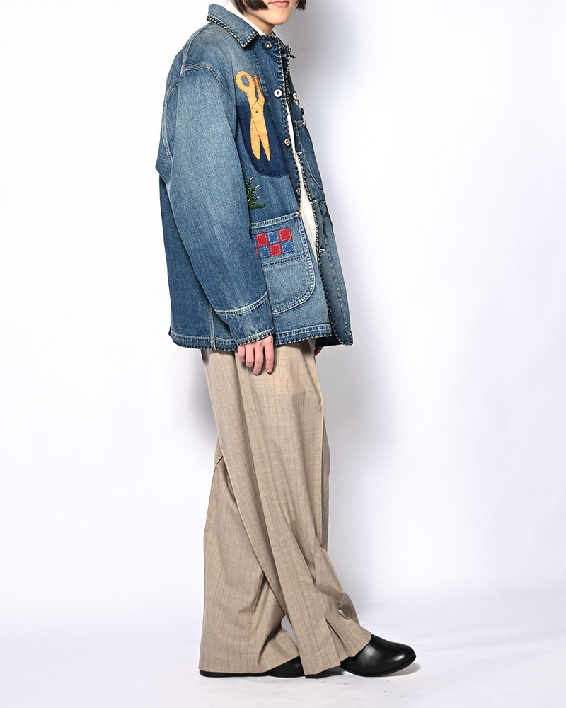Hand-Embroidered Denim Coverall -INDIGO-