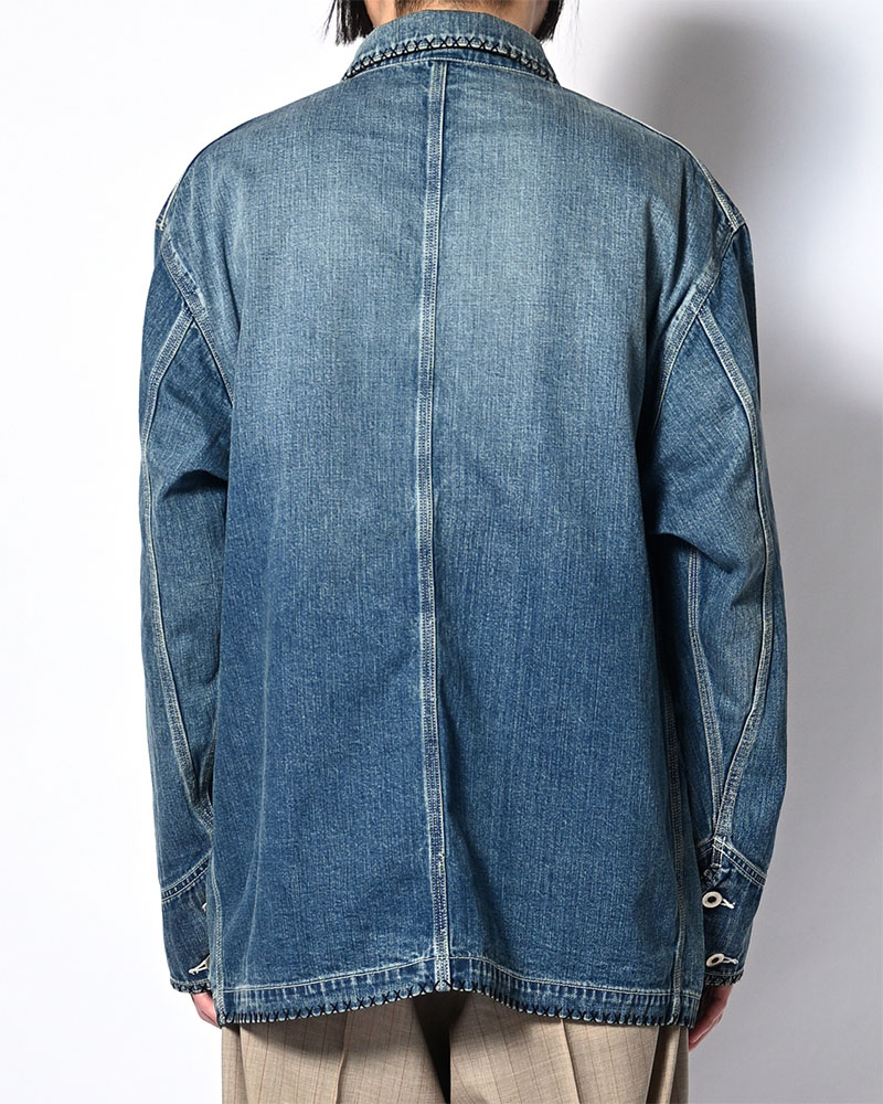 Hand-Embroidered Denim Coverall -INDIGO-