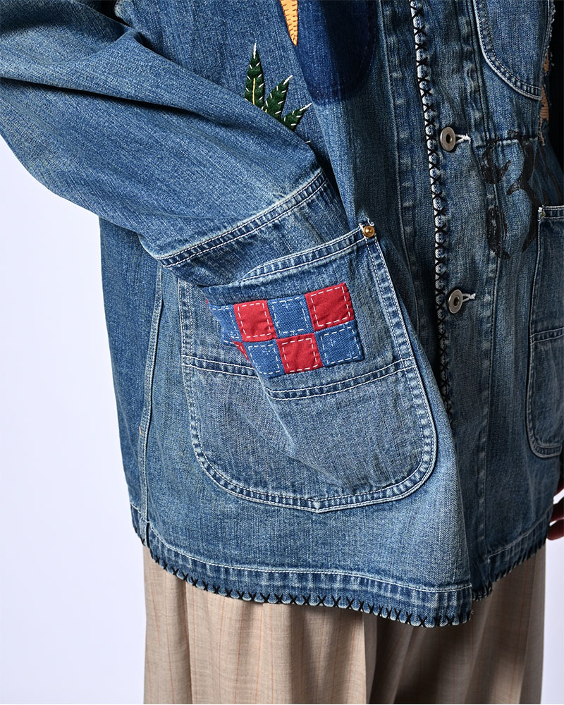 Hand-Embroidered Denim Coverall -INDIGO-