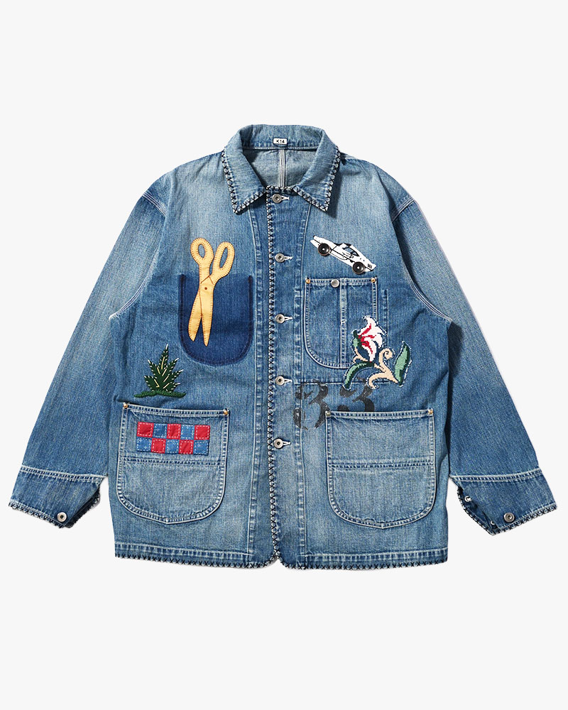 Hand-Embroidered Denim Coverall -INDIGO-