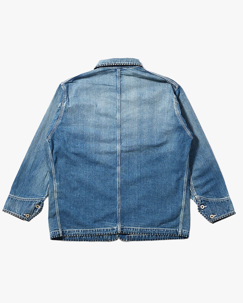 Hand-Embroidered Denim Coverall -INDIGO-