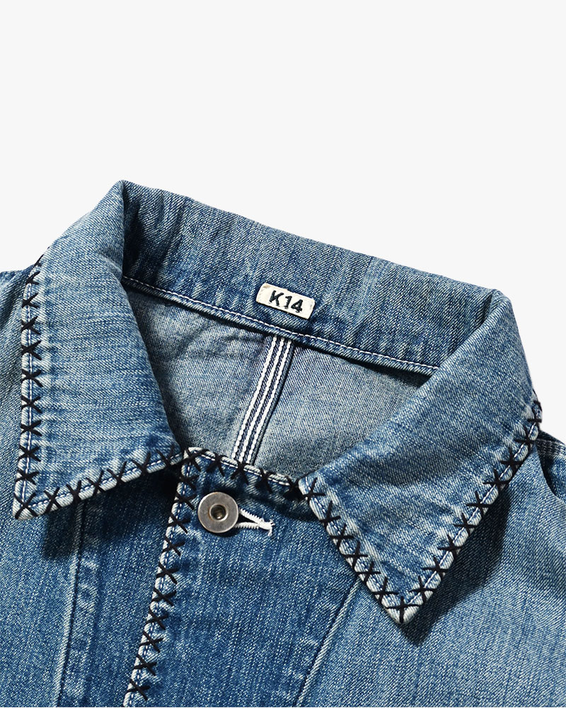 Hand-Embroidered Denim Coverall -INDIGO-