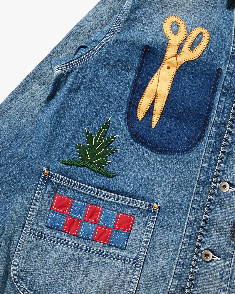 Hand-Embroidered Denim Coverall -INDIGO-