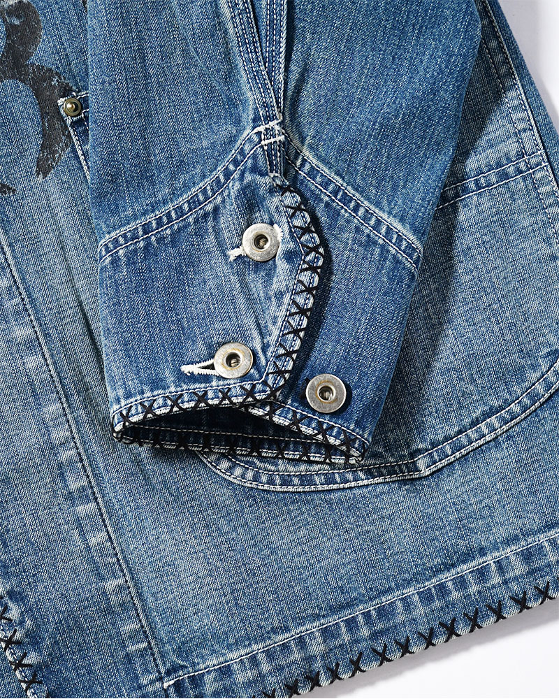 Hand-Embroidered Denim Coverall -INDIGO-