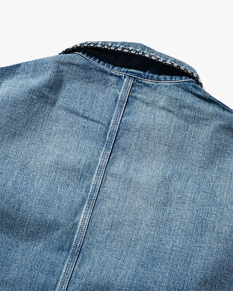 Hand-Embroidered Denim Coverall -INDIGO-