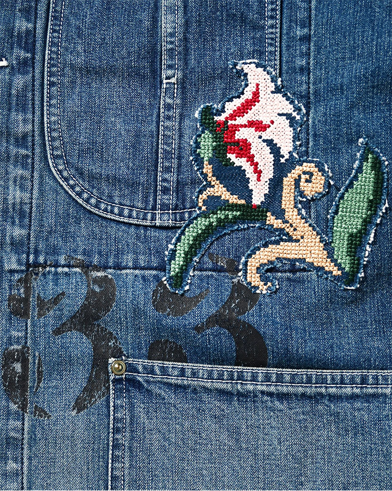 Hand-Embroidered Denim Coverall -INDIGO-