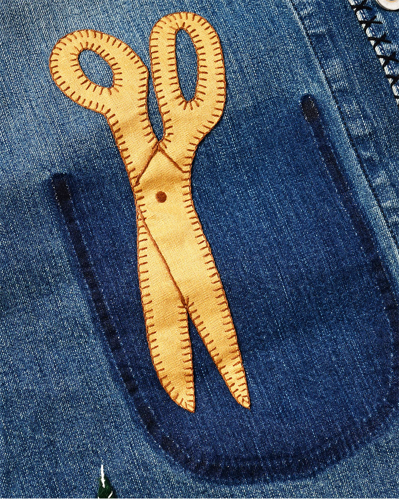 Hand-Embroidered Denim Coverall -INDIGO-