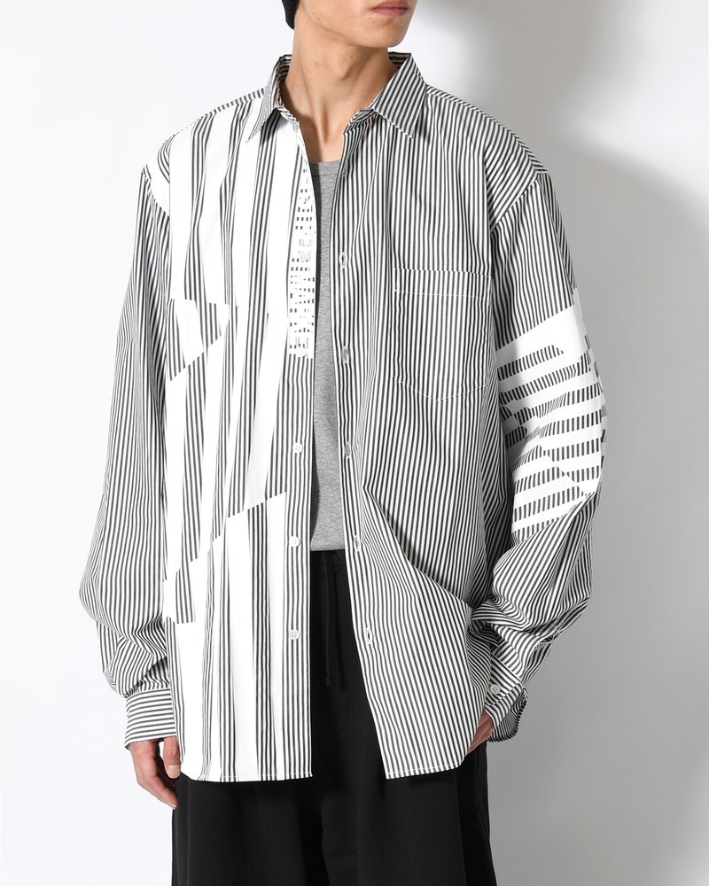 UNISEX PRINTED STRIPED SHIRT -BLACK-