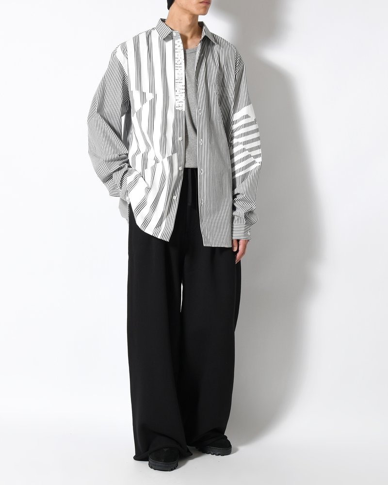 UNISEX PRINTED STRIPED SHIRT -BLACK-