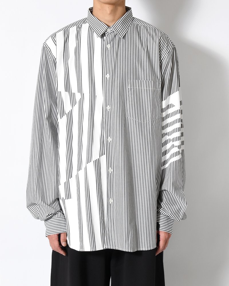 UNISEX PRINTED STRIPED SHIRT -BLACK-