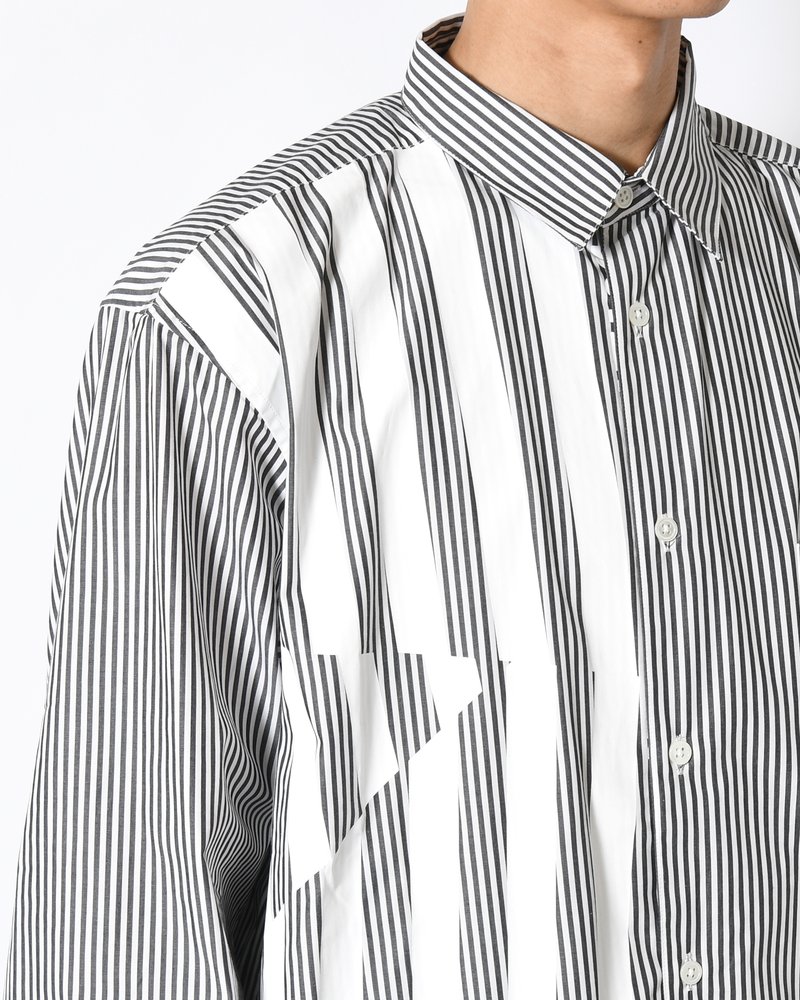 UNISEX PRINTED STRIPED SHIRT -BLACK-