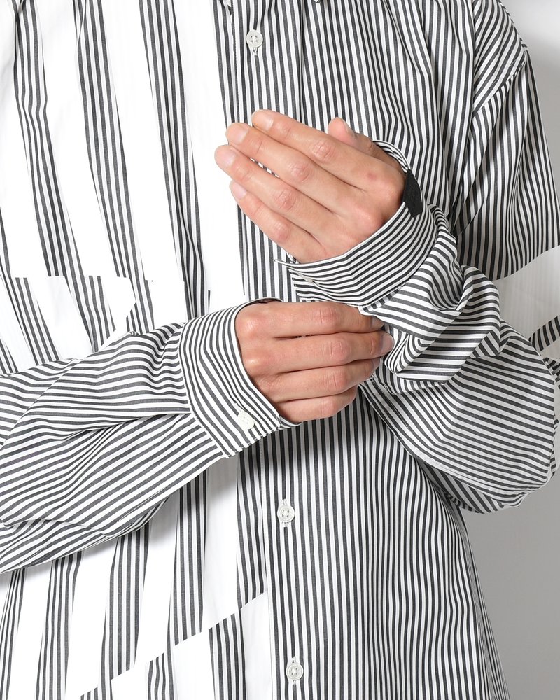 UNISEX PRINTED STRIPED SHIRT -BLACK-