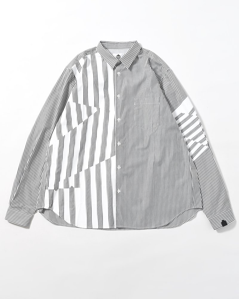 UNISEX PRINTED STRIPED SHIRT -BLACK-