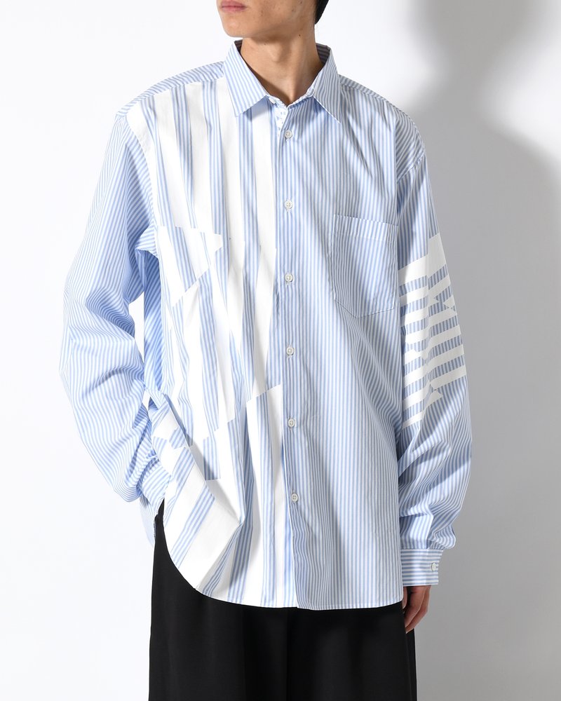 UNISEX PRINTED STRIPED SHIRT -BLUE-