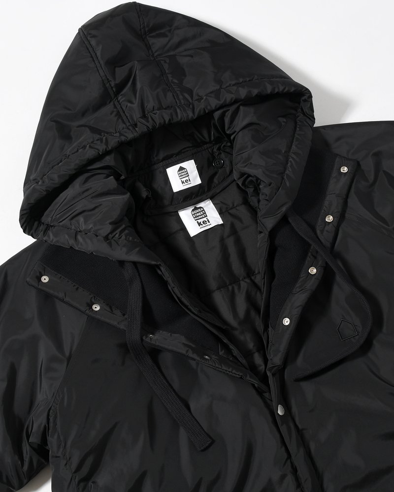 UNISEX PADDED LONG DOUBLE COAT -BLACK-
